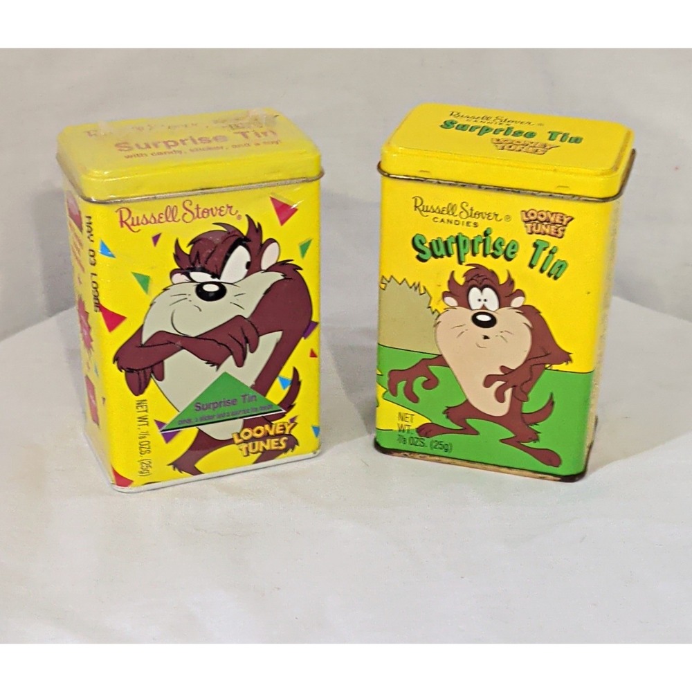 Russell Stover Looney Tunes Surprise Advertising Tin Lot of 2 Yellow/Green 1999